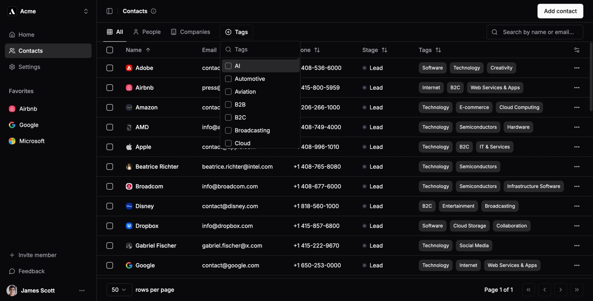 contacts feature screenshot